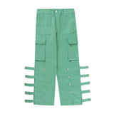 Men's Big Pocket Workwear Personality Strap Wide Leg Pants