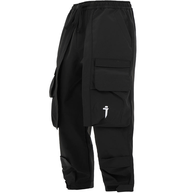 Men's Loose Casual Black Multi-pocket Trousers