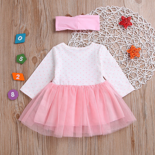 Summer Kids Knitted Top Net Yarn Princess Dress Long Sleeve Sleeveless Net Yarn Dress