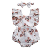 Girls' One-Piece Floral Fly-Sleeve Backless Triangle