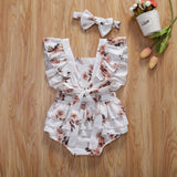 Girls' One-Piece Floral Fly-Sleeve Backless Triangle