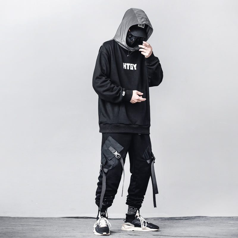 Men's Loose Black Overalls Hip-hop Pocket Pants