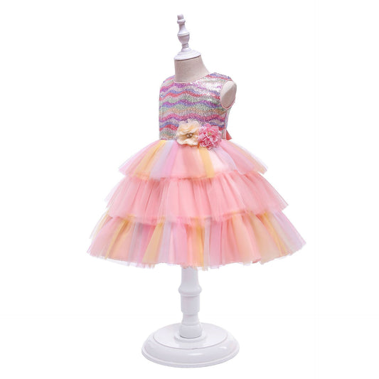 Children's Colorful Puffy Yarn Cake Dress