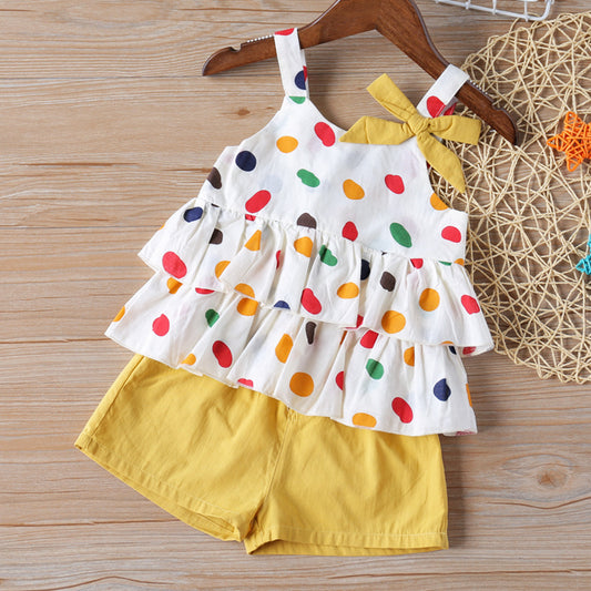 Polka Dot Bowknot Vest T-shirt Top + Shorts 2-piece Set