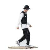 Overalls Men's Spring And Autumn Dark Black Functional Wind Pants Webbing Drawstring Trousers