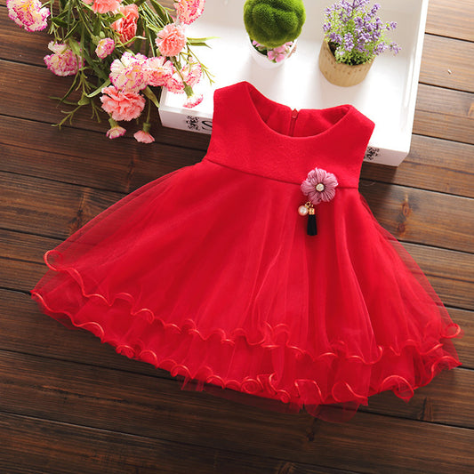 Kids Girls Dress Vest autumn 2021 new mesh skirt female baby wool vest dress a generation