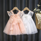 Girls Summer Mesh Butterfly Wings Puff Dress