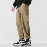 Retro Solid Color Loose Straight Trousers