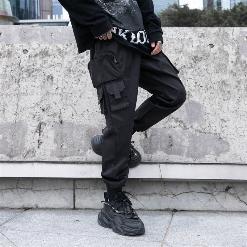 Autumn Dark Overalls Men's Loose Multi-pocket Ankle-tied Trousers