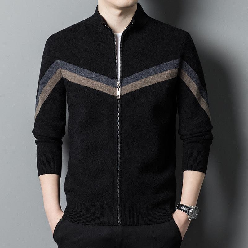 Autumn And Winter Sweater Men's Stand Collar Contrast Color - Almoni Express
