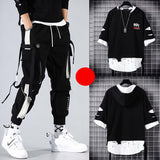 Two-piece Summer Men's Loose Hip-hop Overalls With Hood