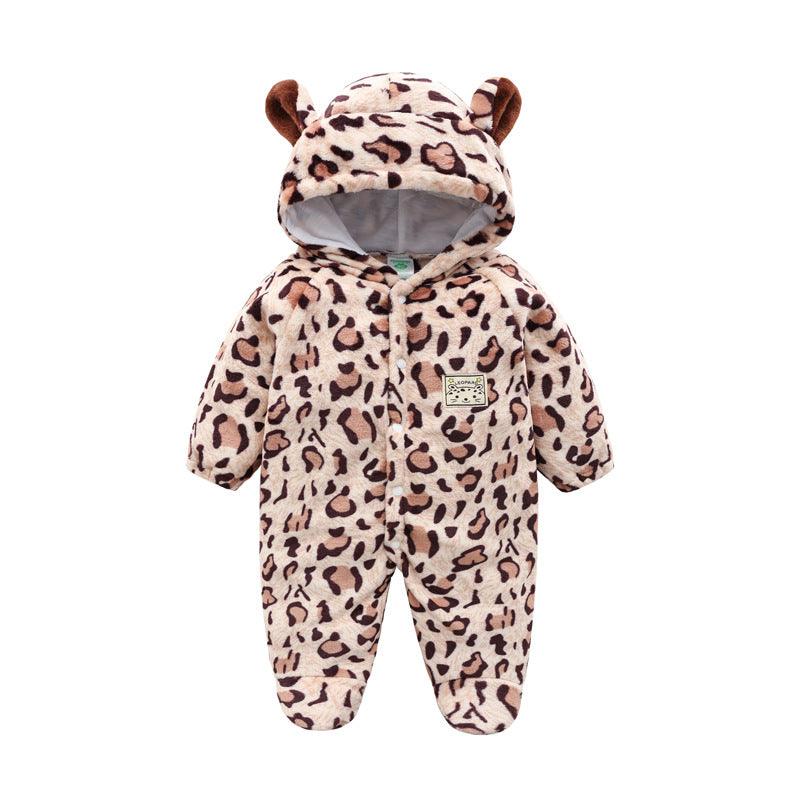 Baby Cow Hooded Crawling Clothes Flannel One Piece Clothes 0 1 Male And Female Baby Outerwear - Almoni Express