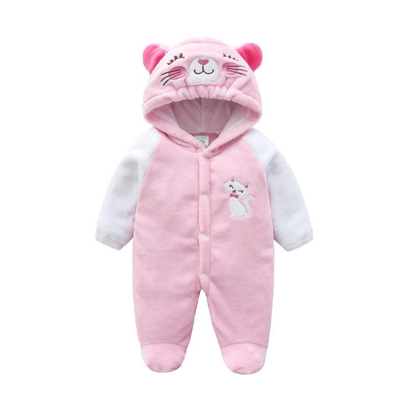 Baby Cow Hooded Crawling Clothes Flannel One Piece Clothes 0 1 Male And Female Baby Outerwear - Almoni Express