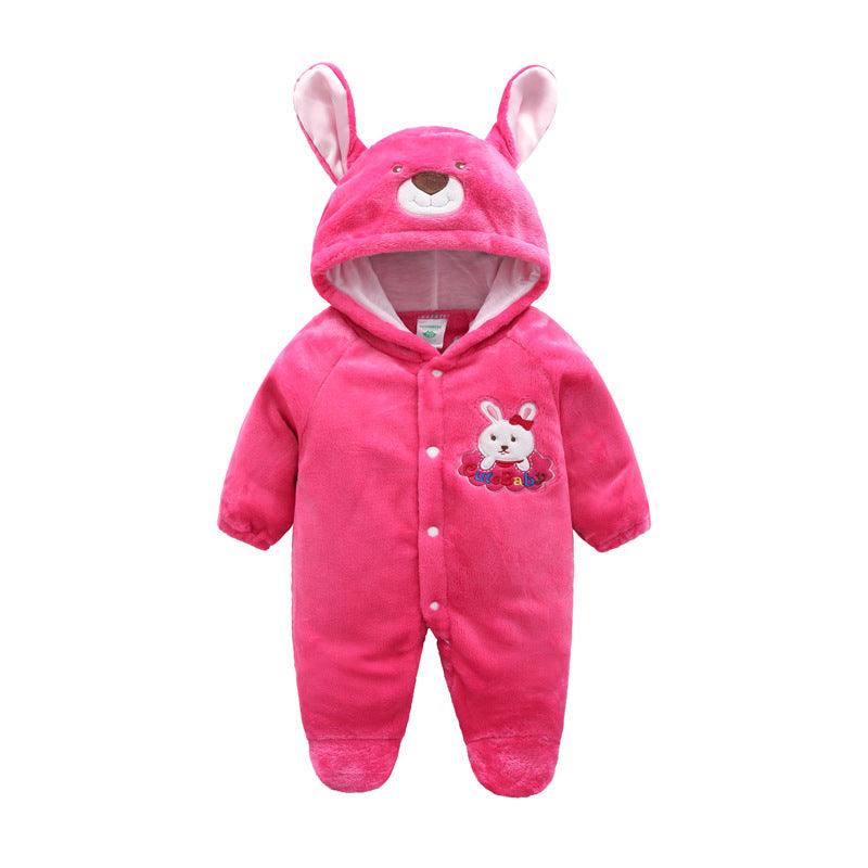 Baby Cow Hooded Crawling Clothes Flannel One Piece Clothes 0 1 Male And Female Baby Outerwear - Almoni Express