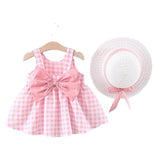 Baby Girl Plaid Skirt Fashion Girl Skirt Free Straw Hat - Almoni Express