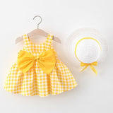 Baby Girl Plaid Skirt Fashion Girl Skirt Free Straw Hat - Almoni Express