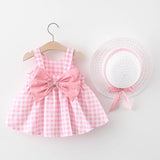 Baby Girl Plaid Skirt Fashion Girl Skirt Free Straw Hat - Almoni Express