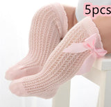 Baby Infants Kids Toddlers Girls Boys Knee High Socks Tights Leg Warmer Ribbon Bow Solid Cotton Stretch Cute Lovely - Almoni Express