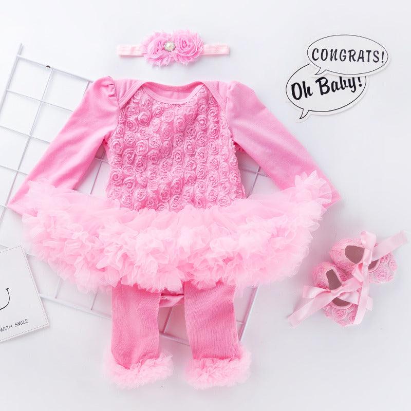 Baby Long Sleeve Compound Rose Romper Dress - Almoni Express