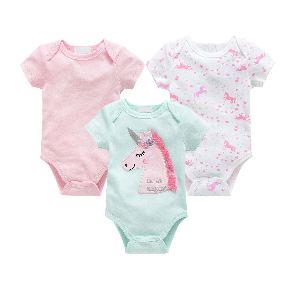 Baby onesies three-piece suit new cotton short-sleeved sweater baby clothes clothes - Almoni Express