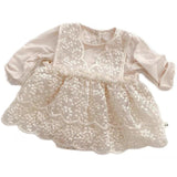 Baby Solid Color Princess Lace Puff Dress - Almoni Express