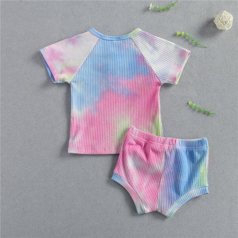 Baby Summer Tie Dyed Clothing Toddler Boys Girls Knitted Sho - Almoni Express