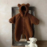 Baby Winter Boys And Girls Bear Double-sided Lamb Hooded Cotton Jersey - Almoni Express