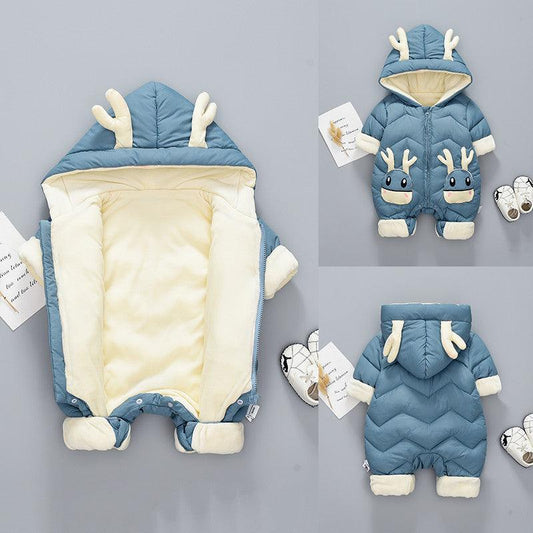 Baby Winter Snowsuit Plus Velvet Thick Baby Boys Jumpsuit 0-3 Years Newborn Romper Girl Clothes Overalls Toddler Coat - Almoni Express