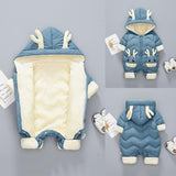 Baby Winter Snowsuit Plus Velvet Thick Baby Boys Jumpsuit 0-3 Years Newborn Romper Girl Clothes Overalls Toddler Coat - Almoni Express