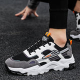 Black White Lace-up Sneakers Men Outdoor Breathable Csual Mesh Shoes Lightweight Running Sports Shoes - AL MONI EXPRESS