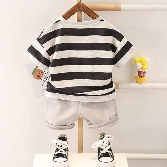 Boys' Summer Fashion Casual Striped Short Sleeve Suit - Almoni Express