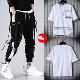 Two-piece Summer Men's Loose Hip-hop Overalls With Hood