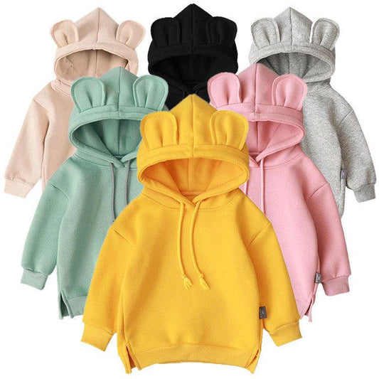 Cartoon Solid Color T-shirt Sweater Fleece Long-sleeved Hooded Children's T-shirt - Almoni Express