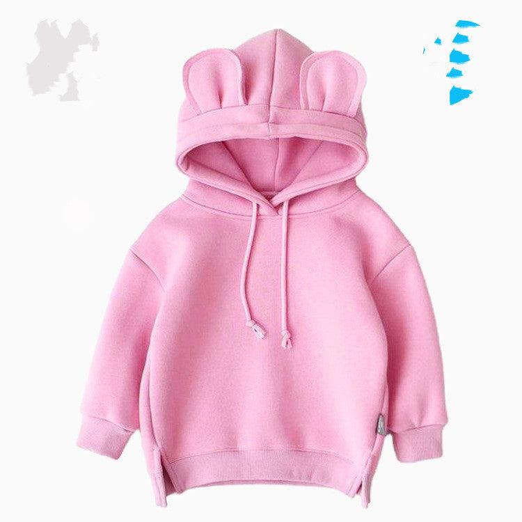 Cartoon Solid Color T-shirt Sweater Fleece Long-sleeved Hooded Children's T-shirt - Almoni Express