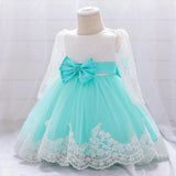 Children's Dress One Year Old Girl Lace Long Sleeve Puffy Baby Shower - Almoni Express