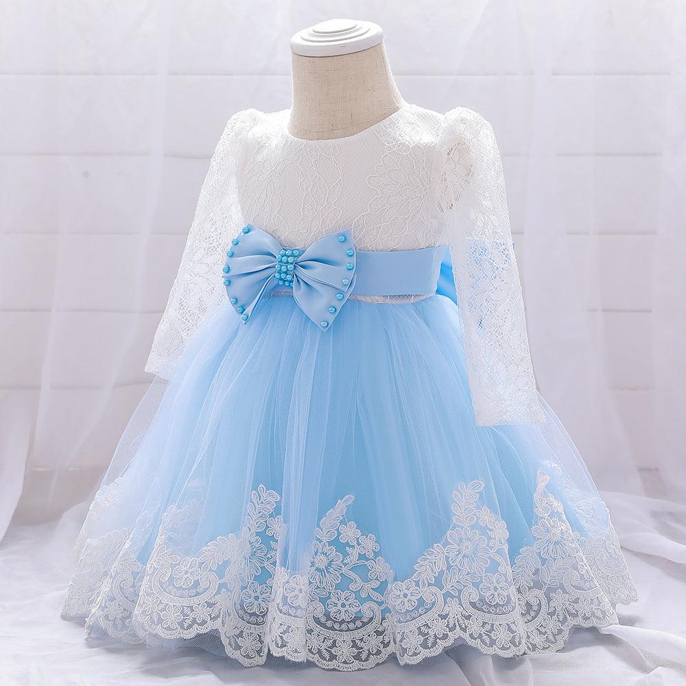 Children's Dress One Year Old Girl Lace Long Sleeve Puffy Baby Shower - Almoni Express