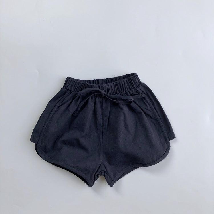 Children's Solid Color Waist Belt Casual Shorts - Almoni Express