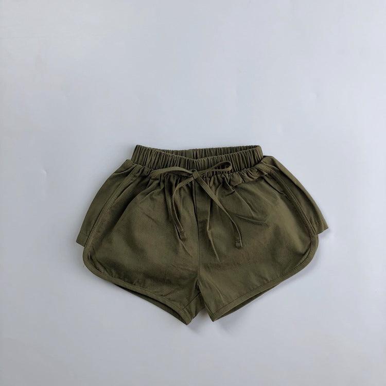 Children's Solid Color Waist Belt Casual Shorts - Almoni Express