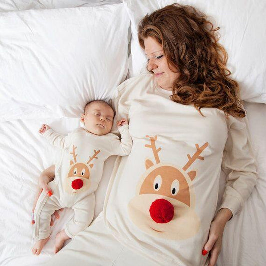 Christmas deer printed mother daughter fur ball - Almoni Express