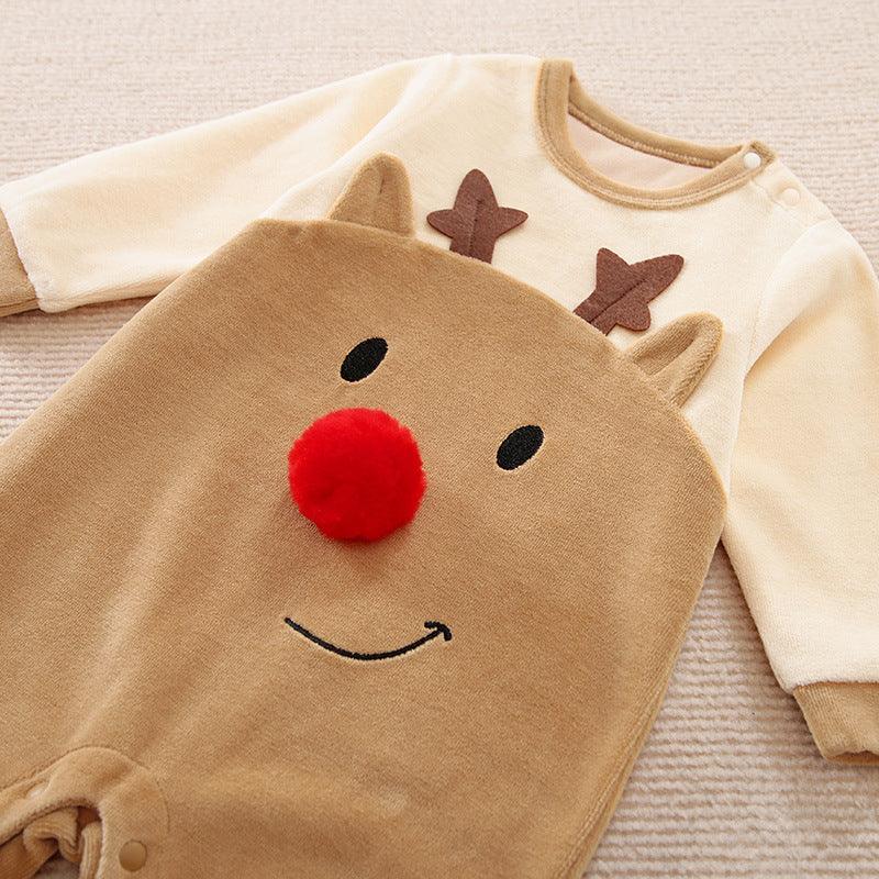 Christmas Fawn Baby One Piece Plush Thick Outfit - Almoni Express