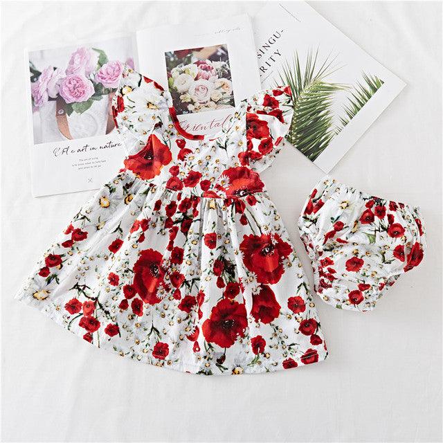 Cotton Baby Ruffled Floral Print Dress - Almoni Express