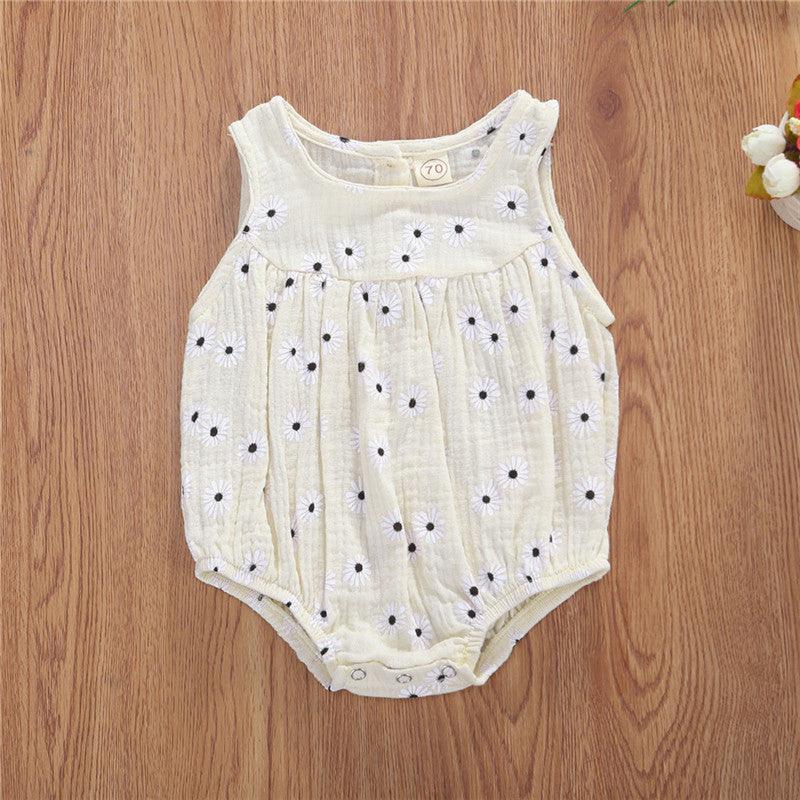 Cotton Linen Romper Baby Girls Sleeveless Floral - Almoni Express