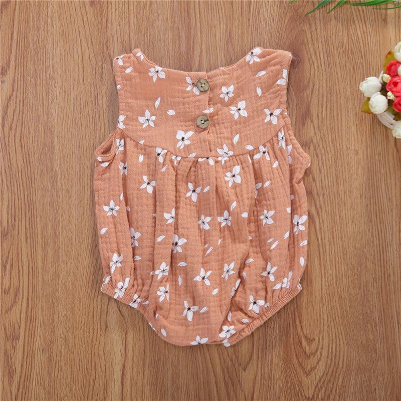 Cotton Linen Romper Baby Girls Sleeveless Floral - Almoni Express