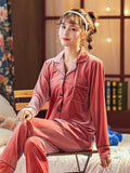 Couple Gold Velvet Long Sleeve Pajamas - Almoni Express