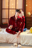 Couple Gold Velvet Long Sleeve Pajamas - Almoni Express