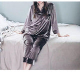 Couple Gold Velvet Long Sleeve Pajamas - Almoni Express