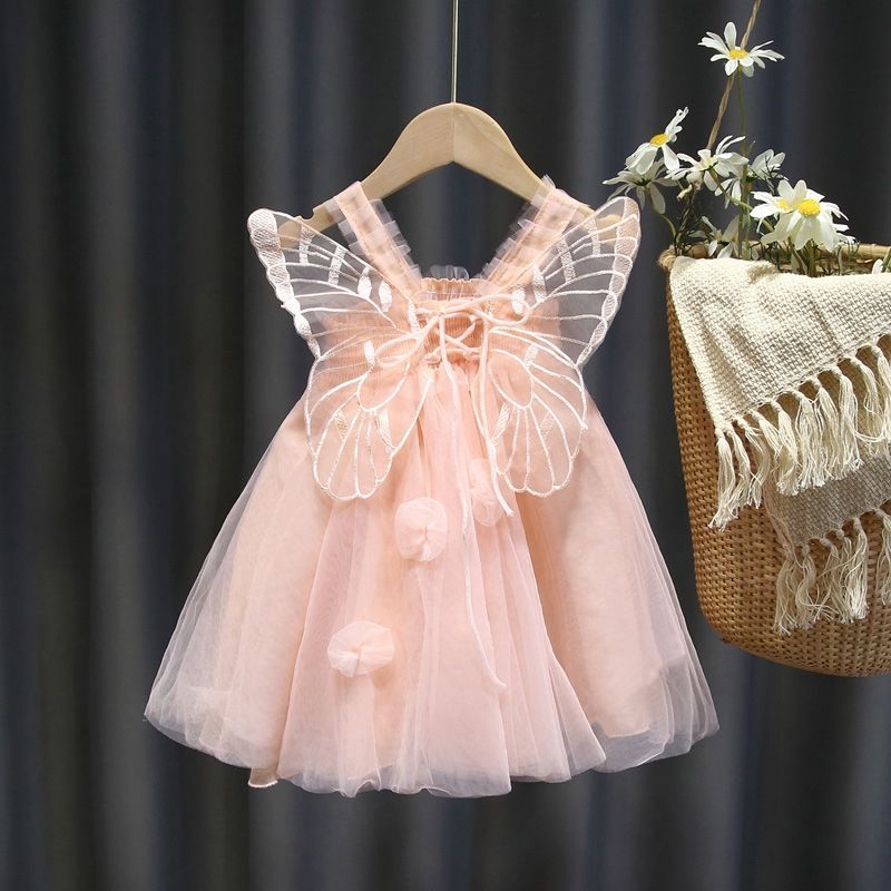 Girls Summer Mesh Butterfly Wings Puff Dress