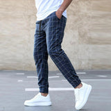 Fashion Plaid Print Pants Men's Casual Drawstring Trousers - AL MONI EXPRESS