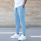 Fashion Plaid Print Pants Men's Casual Drawstring Trousers - AL MONI EXPRESS