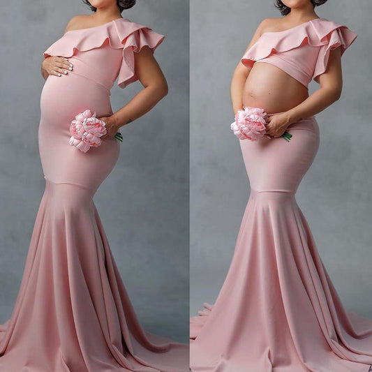 Fashion Sexy Slim Lace Strapless Sleeveless Long Dress For Pregnant Women - Almoni Express